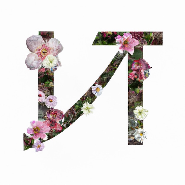 Korean language alphabet covered with flowers