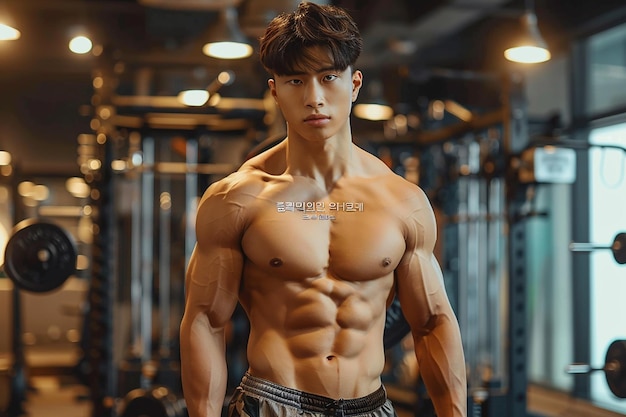 Korean Muscle Male Full Body Photo at the Gym