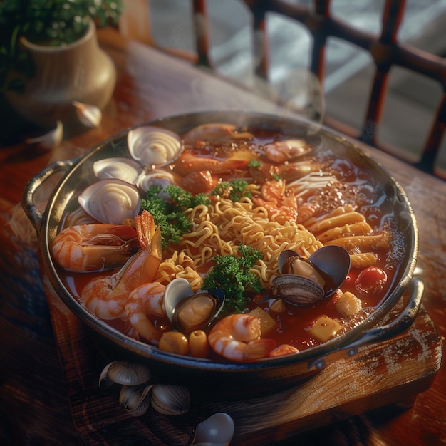 Korean seafood with noodles