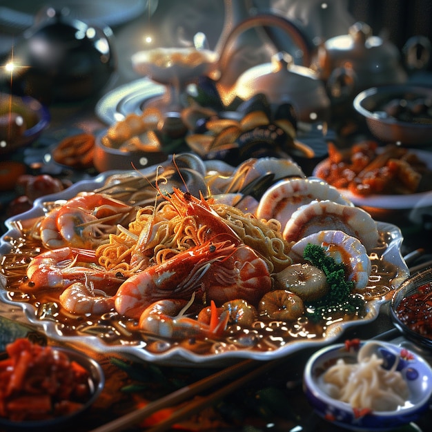 Photo korean seafood with noodles