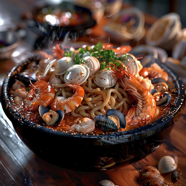 Photo korean seafood with noodles