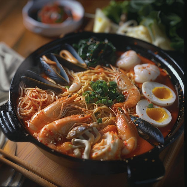 Photo korean seafood with noodles