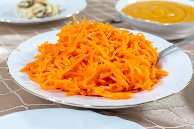 Korean spicy carrot salad on the table