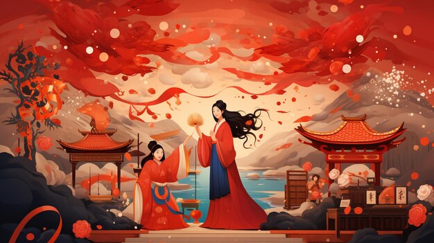 Korean traditional Lunar New Year illustration