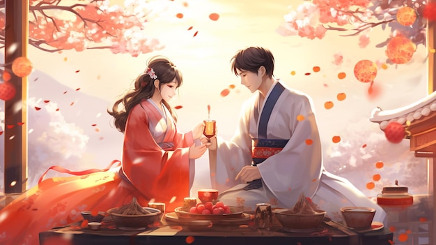 Korean traditional Lunar New Year illustration