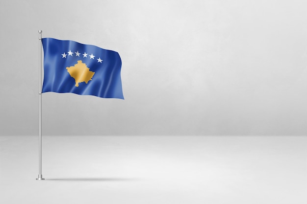 Kosovo flag isolated on white concrete wall background