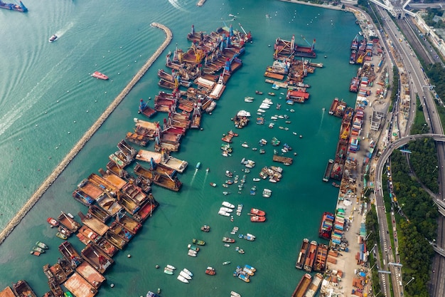 Kowloon West, Hong Kong, 14 September 2018:-Hong Konh typhoon shelter from top