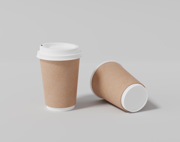 Kraft paper coffee cup mockup with lid Realistic round package