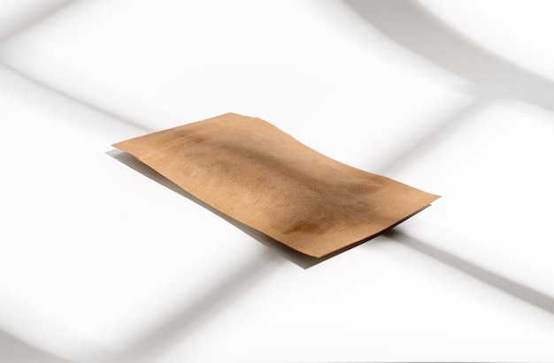 Kraft paper pouch ziplock bag pack mockup Craft beige zip lock sack for tea coffee angle view