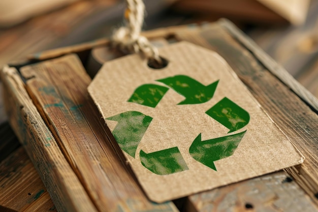 Photo kraft paper tag and green recycling sign