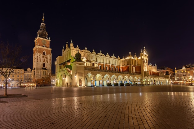 Krakow Poland 14 March 2022 Kracow Main Square at the night