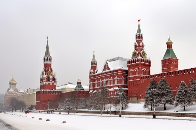 Kremlin in Moscow majestic historical ensemble with snow generative IA