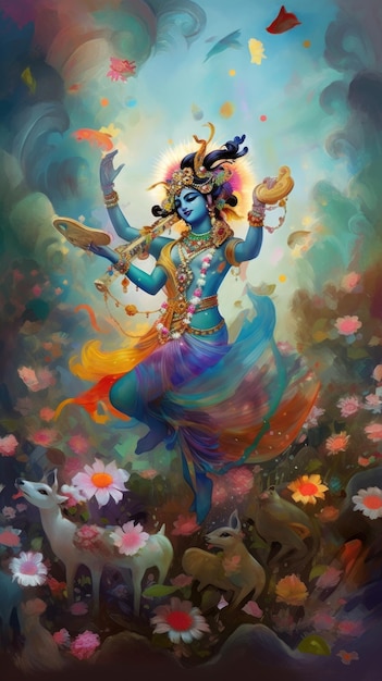 Krishna god in the sky painting generative AI