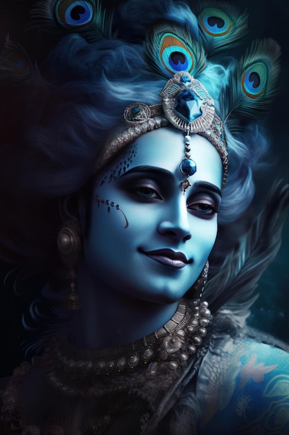 Krishna the hindu god face close up image generative AI