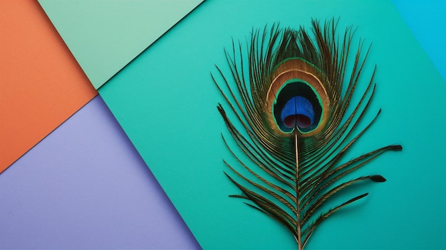 Krishna Janmashtami Vibrant Celebration Peacock with Feather on a colorful background