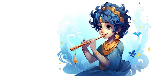 Krishna playing the flute white background Generative AI 1