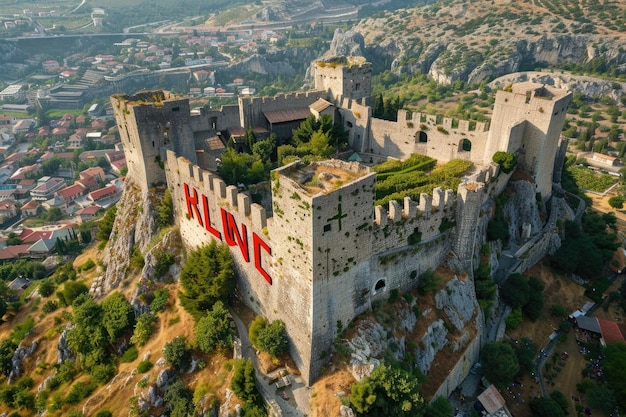 Kruja castle and bazaar in Albania seen from above