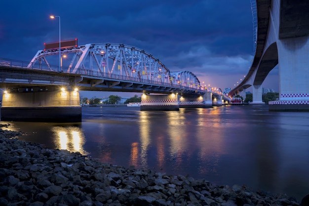 Krungthep Rama III Bridge A bridge across the Chao Phraya River Between Ratchadapisek Road and Somdej Taksin Road in sunset Thon Buri in Bangkok Thailand Metal brige