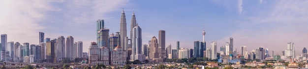 Kuala lumpur skyline view of the city skyscrapers with a beautiful sky in the morning