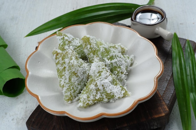 kue lupis Indonesian Traditional Snack Made From Sticky Rice, Wrapped with Banana Leaf,