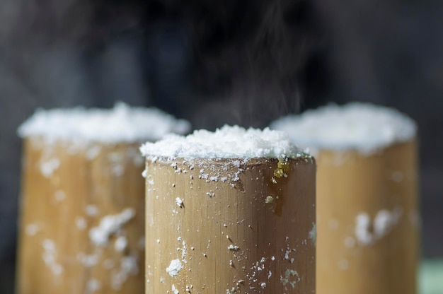 Kue Putu Indonesian traditional street food made with bamboo container