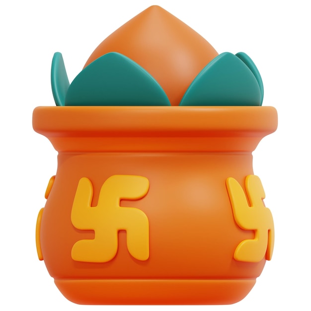 kumbh kalash 3d render icon illustration