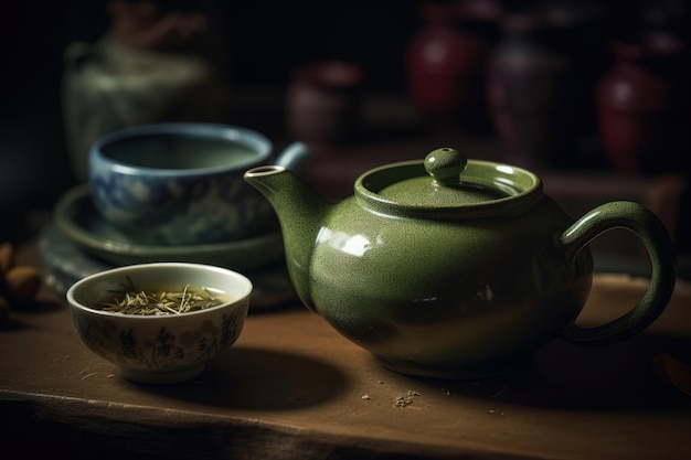 Kung fu tea for Chinese tea ceremony tea ceremony on dark background