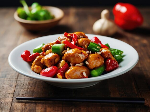 Photo kung pao chicken gong bao kung po kung pao chicken is a spicy stir fried chinese dish