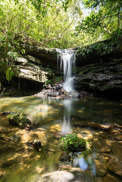 Kura waterfall with its serene atmosphere illuminated by a soft sunligh. Iriomote Island.