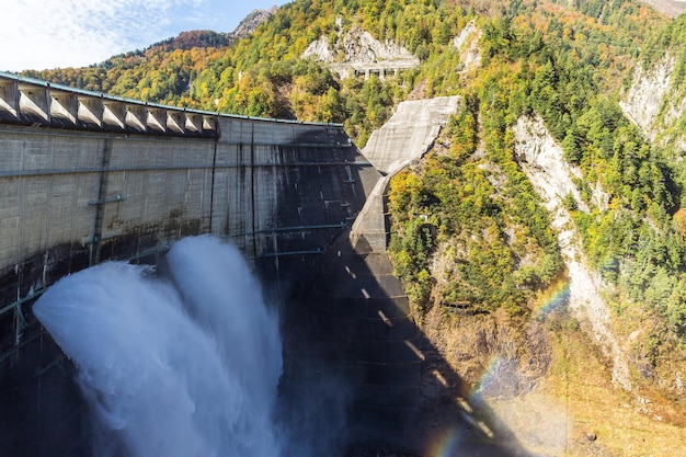 Kurobe Dam and rainbow in Japan