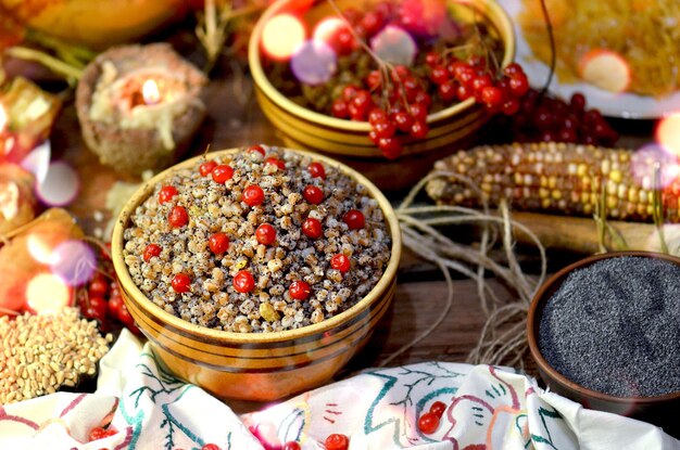 Kutya with wheat walnuts and raisin Kutya began the celebration of Christmas in Ukraine Kutia with poppy seeds and honey