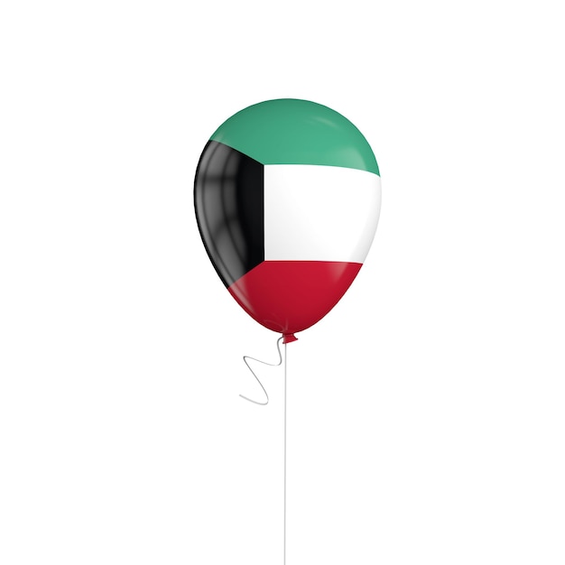 Kuwait flag balloon on a string 3D Rendering