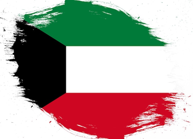 Kuwait flag on distressed grunge brush background