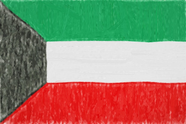 Kuwait painted flag. Patriotic drawing on paper background. National flag of Kuwait