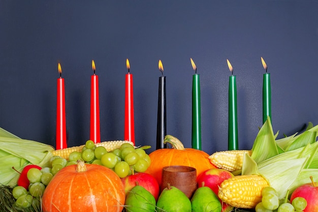 Kwanzaa afroamerican holiday corn bowl and harvest