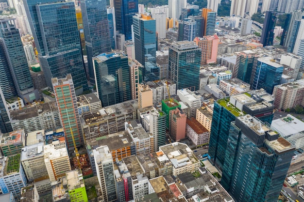 Kwun Tong, Hong Kong 02 June 2019: Top view of Hong Kong city