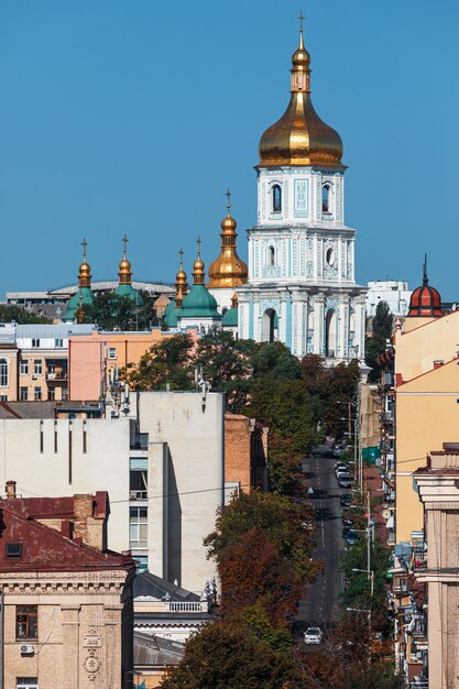 KYIV, UKRAINE - Aug 24, 2018: Top view on Saint Sophia Cathedral on a beautiful sunny day