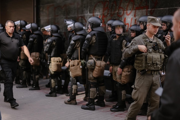 Kyiv, Ukraine September 18, 2018 Protesters storm a public institution. Police in full ammunition.