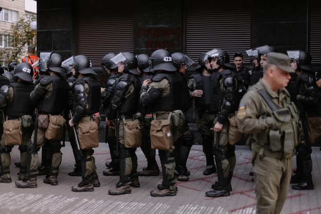 Kyiv, Ukraine September 18, 2018 Protesters storm a public institution. Police in full ammunition.