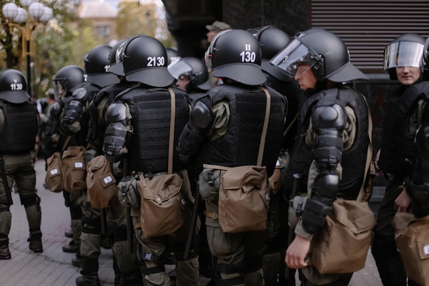 Kyiv, Ukraine September 18, 2018 Protesters storm a public institution. Police in full ammunition.