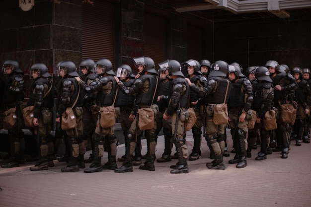 Kyiv, Ukraine September 18, 2018 Protesters storm a public institution. Police in full ammunition.