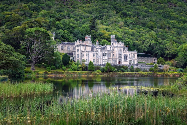 Kylemore Abbey in Ireland with reflections in the Pollacapall Lough