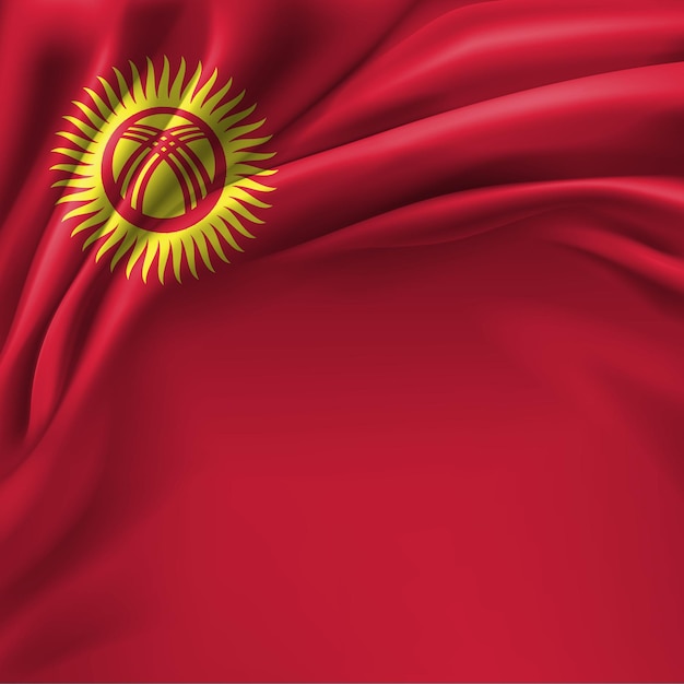 Kyrgyzstan National Flag symbol on satin fabric 3d illustration for National Day Celebrations