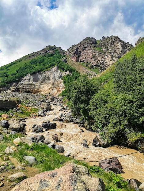 The KyzylKol River surrounded by the Caucasus Mountains near Elbrus Jilysu Russia