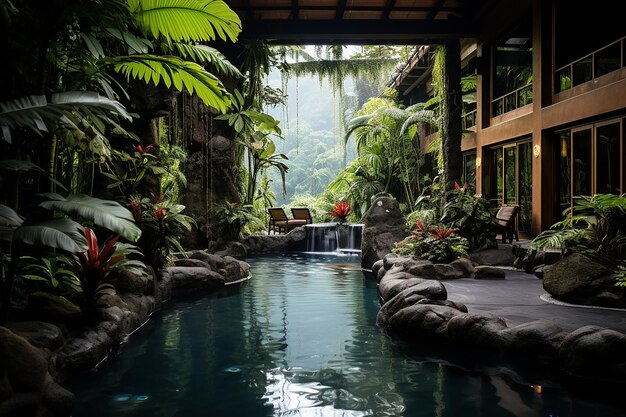 Photo la fortuna oasis costa rican waterfall at a luxury resort