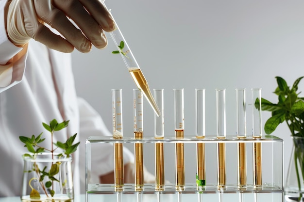 Lab studies on growth development and leaves in nature Pharmaceutical research biotechnology pipette