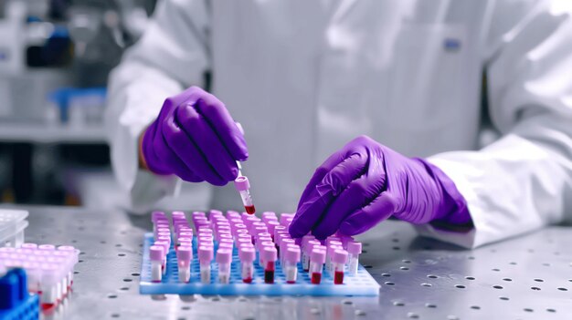 Photo lab technician working with test tubes