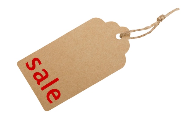 Label with word sale and copy space on isolated white background