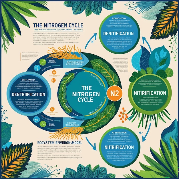 Photo labeled n2 process biogeochemical explanation educational diagram with denitrification fixation nitrification and assimilation in ecosystem environment model