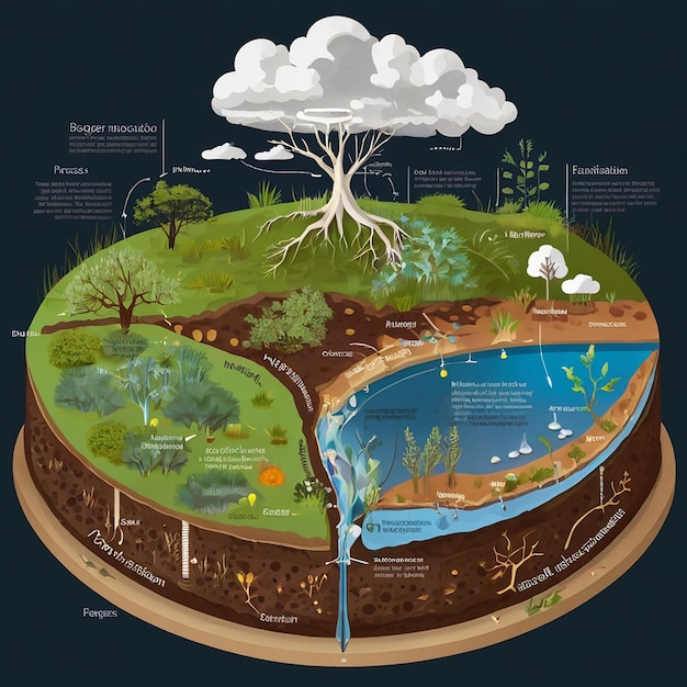 Photo labeled n2 process biogeochemical explanation educational diagram with denitrification fixation nitrification and assimilation in ecosystem environment model